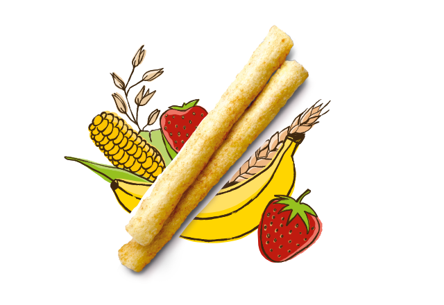 Mehrkorn Stangen mit Bio Banane, Erdbeeren und Mais